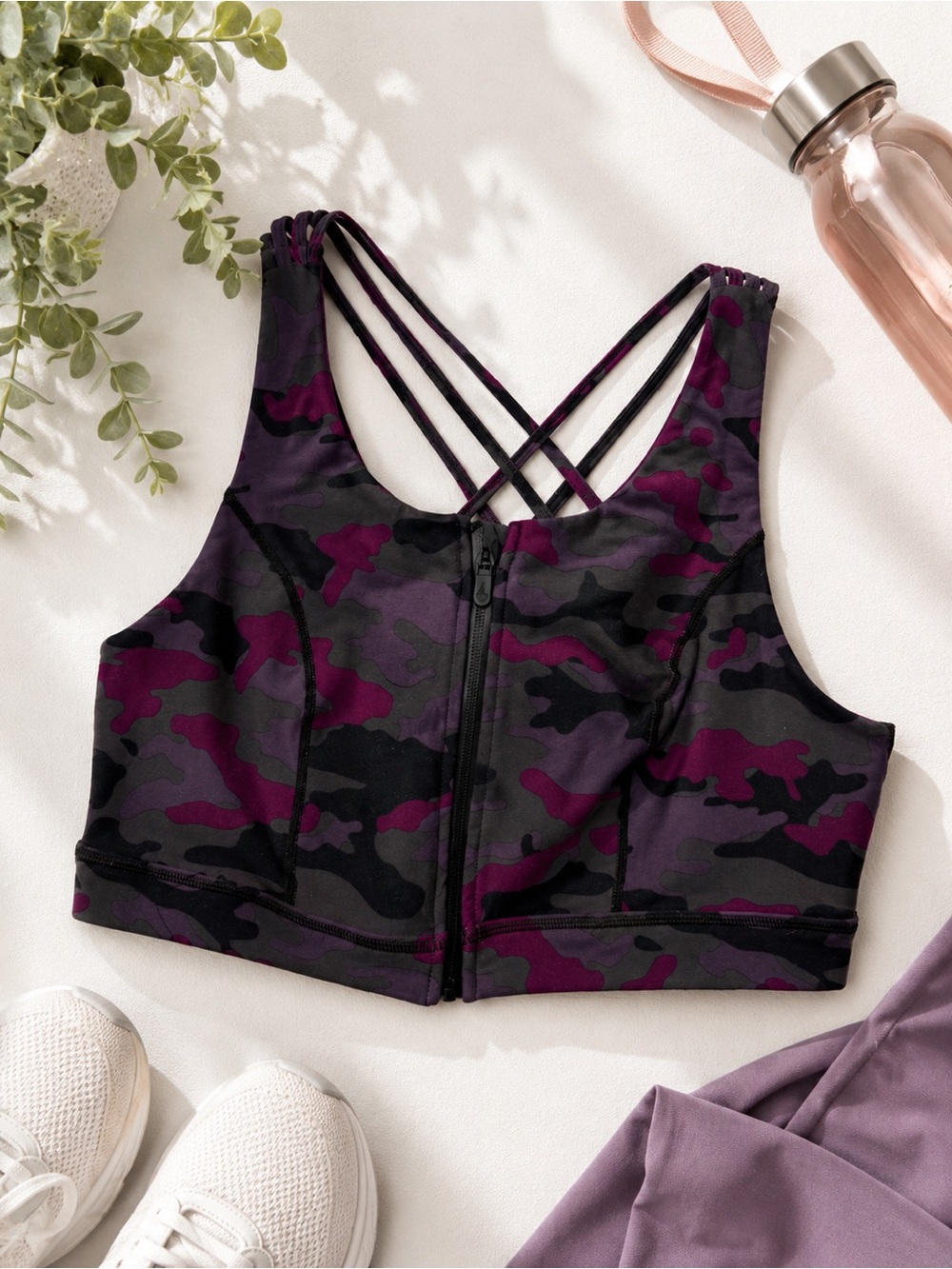 torrid Purple Camo Front-Zip Strappy Sports Bra